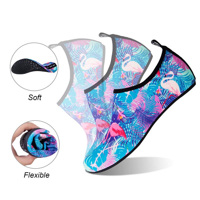 WateLves Water Shoes for Womens Mens Barefoot Quick-Dry Aqua Socks for Beach Swim Surf Yoga Exercise Camping Must Haves (Flamingo Leaves, 38/39) - Image 4